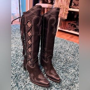 Double D Ranch Fringed Black Cowboy Boot 8